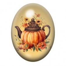 Cabochon en Verre Illustré Théière Citrouille Halloween 13x18, 18x25 ou 30x40mm  pour la Création de Bijoux Fantaisie - DIY