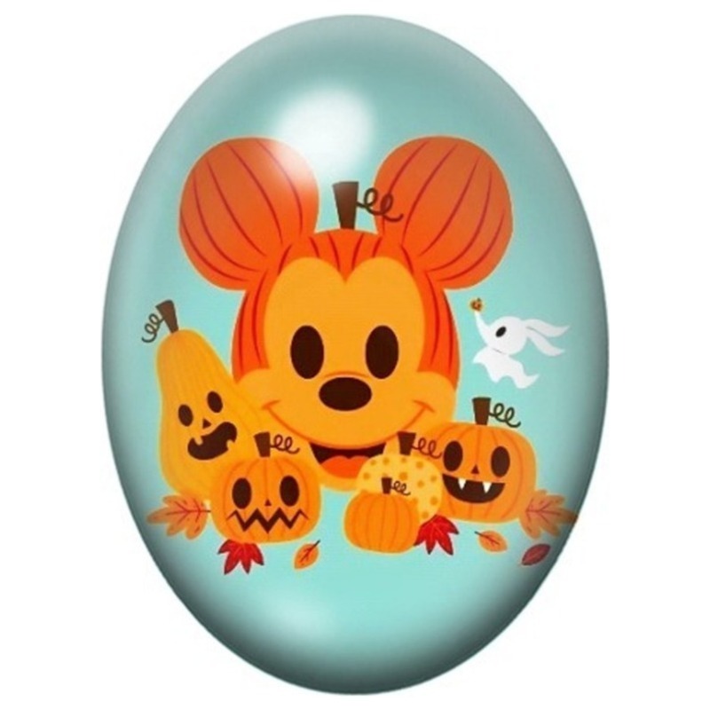 Cabochon en Verre Illustré Mickey Citrouille Kawaii et Petits Fantômes 13x18, 18x25 ou 30x40mm