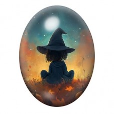 Cabochon en Verre Illustré Sorcière Halloween 13x18, 18x25 ou 30x40mm  pour la Création de Bijoux Fantaisie - DIY