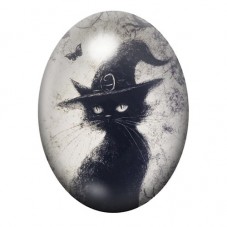 Cabochon en Verre Illustré Chat Noir Sorcier en Noir et Blanc 13x18, 18x25 ou 30x40mm pour la création de bijoux fantaisie - DIY