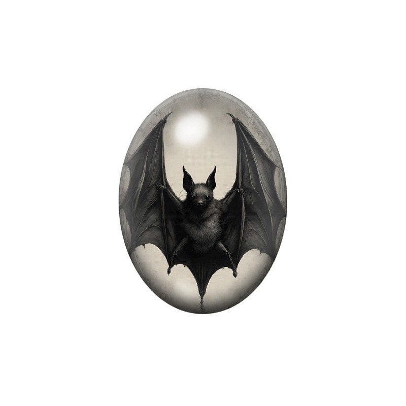 Cabochon en Verre Illustré Chauve-Souris Halloween 13x18, 18x25 ou 30x40mm