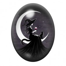 Cabochon en Verre Illustré Lune Sorcière Halloween 13x18, 18x25 ou 30x40mm  pour la Création de Bijoux Fantaisie - DIY