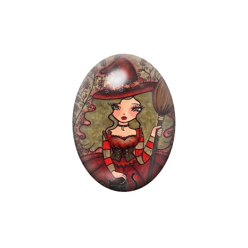 Cabochon en Verre Illustré Sorcière Halloween 13x18, 18x25 ou 30x40mm