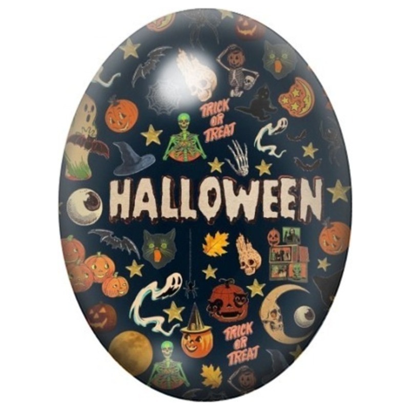 Cabochon en Verre Illustré Affiche Halloween aux Motifs Colorés 13x18, 18x25 ou 30x40mm
