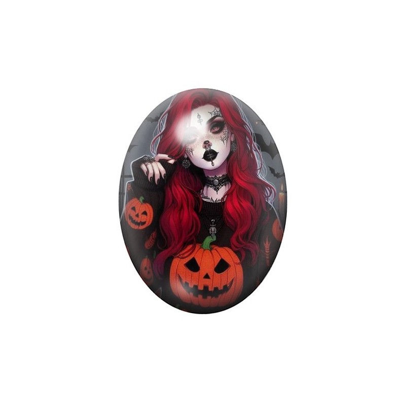 Cabochon en Verre Illustré Femme Gothique Halloween 13x18, 18x25 ou 30x40mm