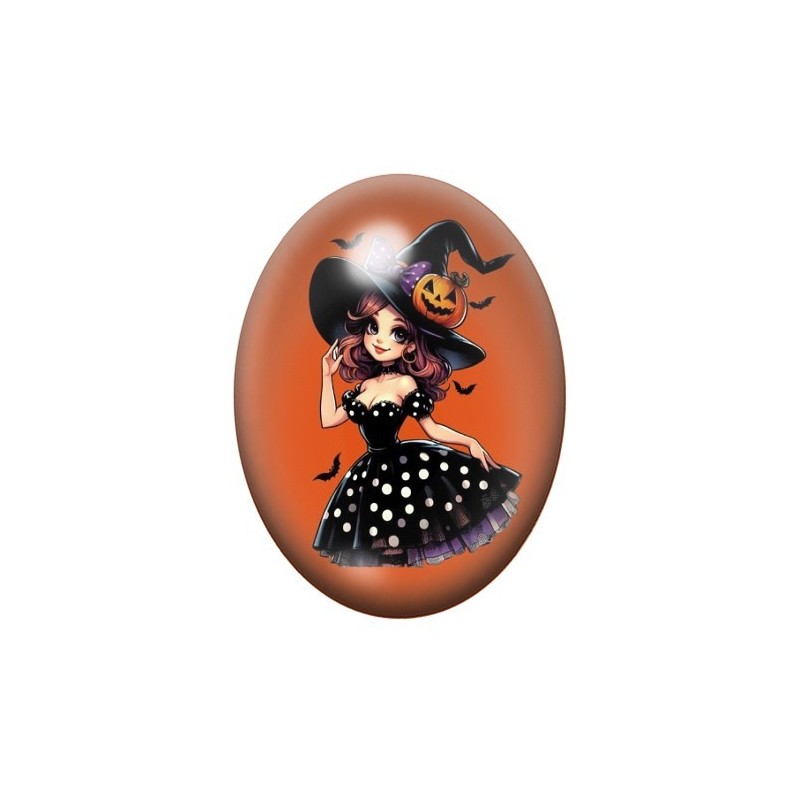 Cabochon en Verre Illustré Pin-Up Halloween 13x18, 18x25 ou 30x40mm