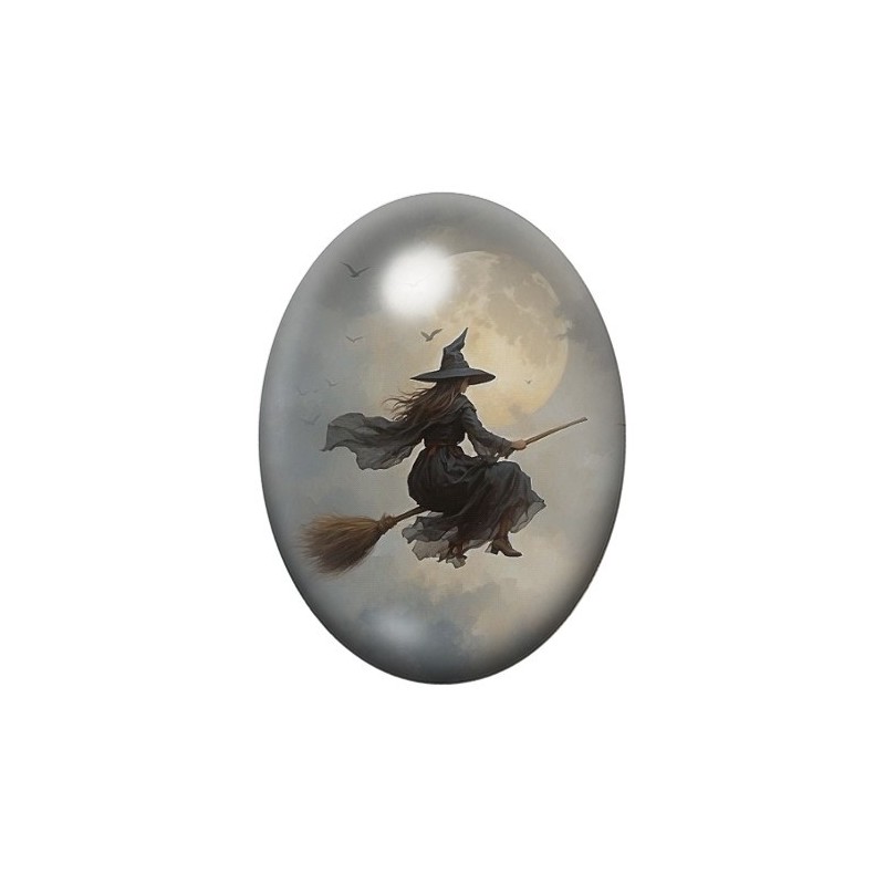 Cabochon en Verre Illustré Sorcière Halloween 13x18, 18x25 ou 30x40mm