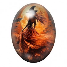 Cabochon en Verre Illustré Sorcière Halloween 13x18, 18x25 ou 30x40mm  pour la Création de Bijoux Fantaisie - DIY