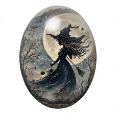 Cabochon en Verre Illustré Sorcière Halloween 13x18, 18x25 ou 30x40mm  pour la Création de Bijoux Fantaisie - DIY