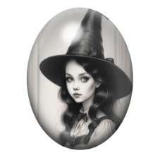 Cabochon en Verre Illustré Sorcière Halloween 13x18, 18x25 ou 30x40mmCabochon en Verre Illustré Sorcière Halloween 13x18, 18x25 