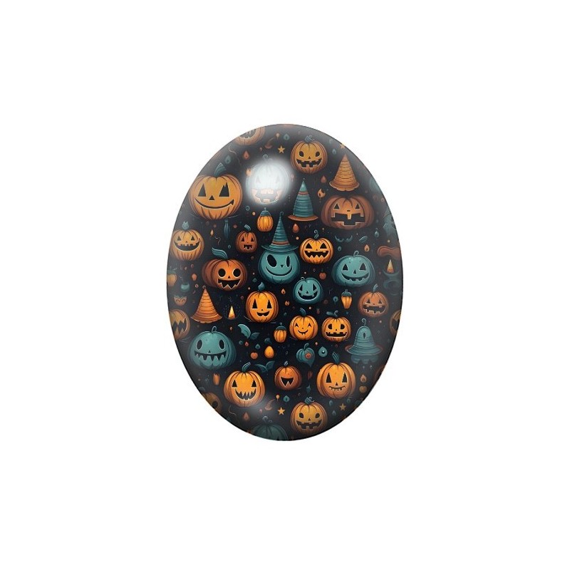 Cabochon en Verre Illustré Citrouilles Halloween 13x18, 18x25 ou 30x40mm