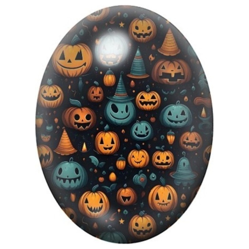 Cabochon en Verre Illustré Motif Halloween aux Citrouilles Colorées 13x18, 18x25 ou 30x40mm