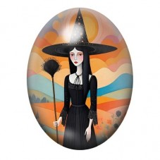 Cabochon en Verre Illustré Sorcière Halloween 13x18, 18x25 ou 30x40mm  pour la Création de Bijoux Fantaisie - DIY