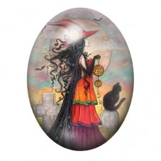 Cabochon en Verre Illustré Sorcière Halloween 13x18, 18x25 ou 30x40mm  pour la Création de Bijoux Fantaisie - DIY