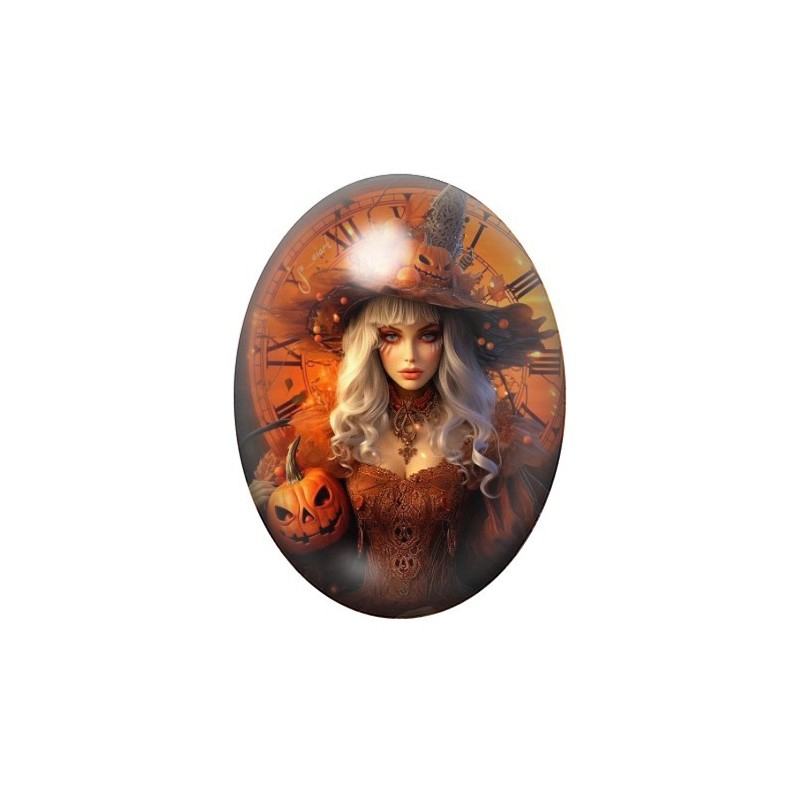 Cabochon en Verre Illustré Sorcière Halloween 13x18, 18x25 ou 30x40mm