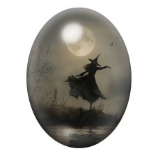 Cabochon en Verre Illustré Sorcière volant sous la Pleine Lune 13x18, 18x25 ou 30x40mm pour la création de bijoux fantaisie - DI