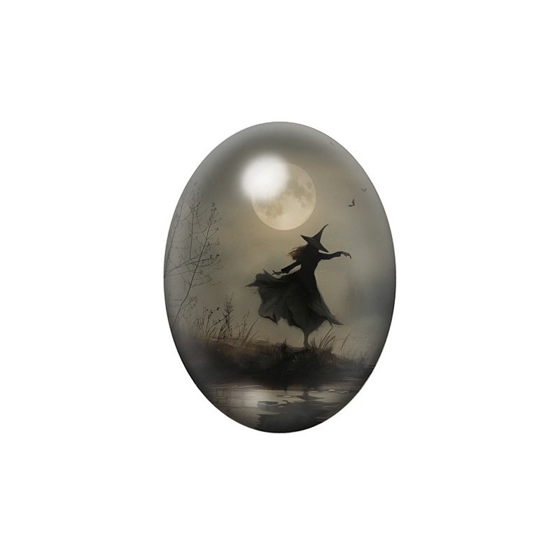 Cabochon en Verre Illustré Sorcière Halloween 13x18, 18x25 ou 30x40mm