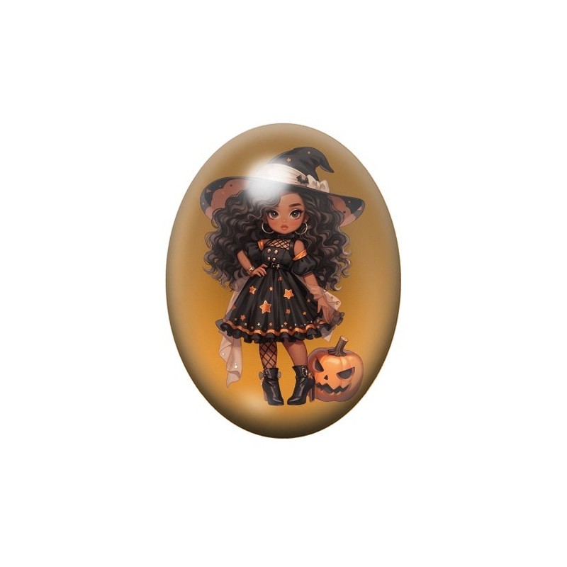 Cabochon en Verre Illustré Sorcière Halloween 13x18, 18x25 ou 30x40mm
