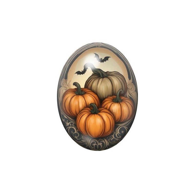 Cabochon en Verre Illustré Citrouilles Halloween 13x18, 18x25 ou 30x40mm