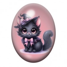 Cabochon en Verre Illustré Chat Noir Halloween 13x18, 18x25 ou 30x40mm  pour la Création de Bijoux Fantaisie - DIY