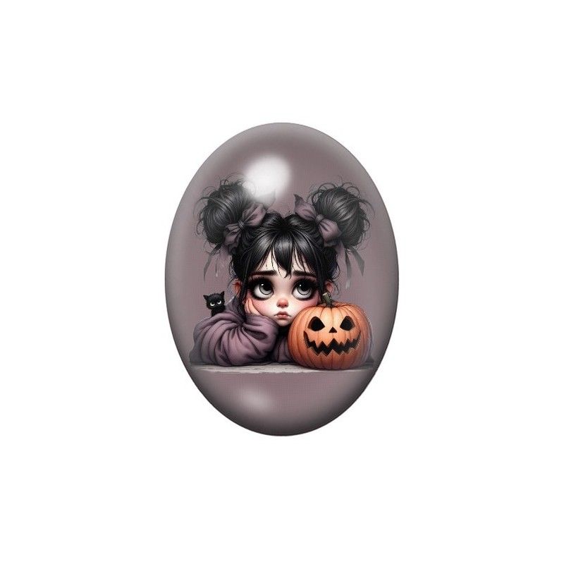 Cabochon en Verre Illustré Petite Fille Citrouille Halloween 13x18, 18x25 ou 30x40mm