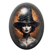 Cabochon en Verre Illustré Sorcière Halloween 13x18, 18x25 ou 30x40mm  pour la Création de Bijoux Fantaisie - DIY