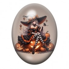 Cabochon en Verre Illustré Sorcière Halloween 13x18, 18x25 ou 30x40mm  pour la Création de Bijoux Fantaisie - DIY