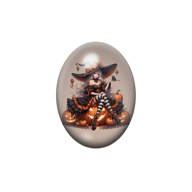 Cabochon en Verre Illustré Sorcière Halloween 13x18, 18x25 ou 30x40mm