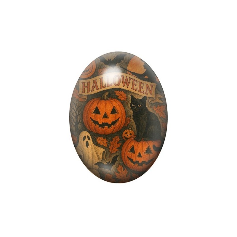 Cabochon en Verre Illustré Halloween 13x18, 18x25 ou 30x40mm