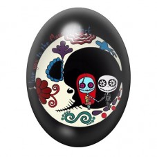 Cabochon en Verre Illustré Jack et Sally Calaveras sur Fond Noir 13x18, 18x25 ou 30x40mm pour la création de bijoux fantaisie - 