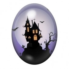 Cabochon en Verre Illustré Maison Hantée sous la Lune 13x18, 18x25 ou 30x40mm pour la création de bijoux fantaisie - DIY
