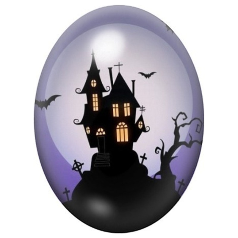 Cabochon en Verre Illustré Maison Hantée sous la Lune 13x18, 18x25 ou 30x40mm