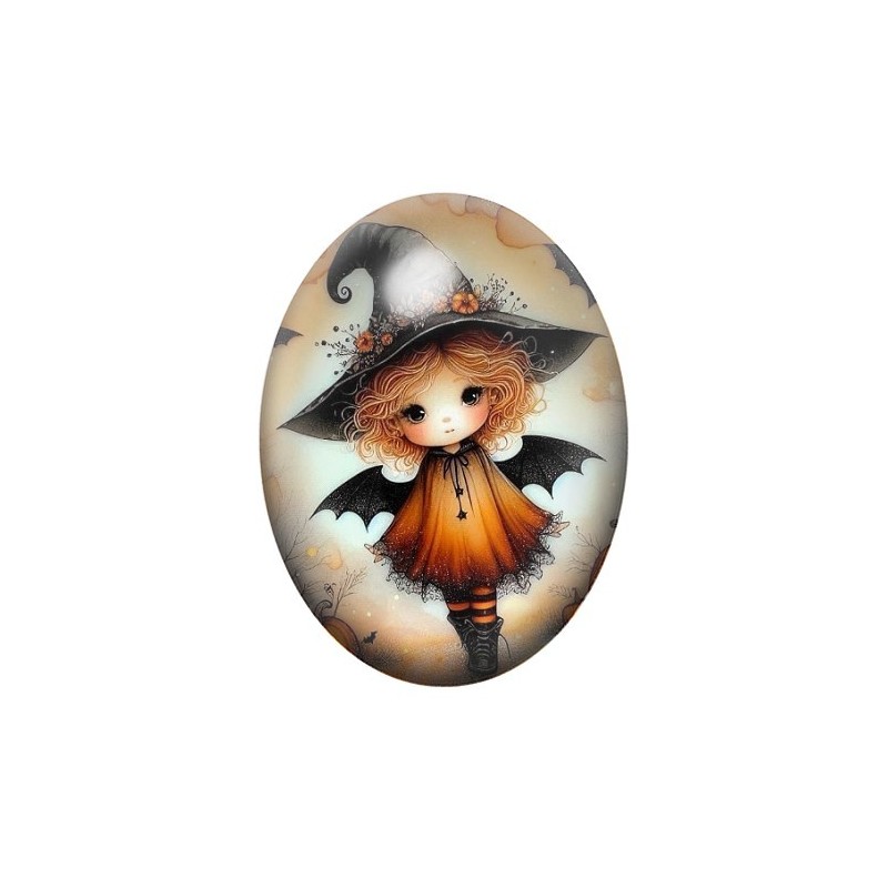 Cabochon en Verre Illustré Sorcière Halloween 13x18, 18x25 ou 30x40mm