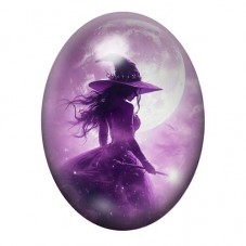 Cabochon en Verre Illustré Sorcière sous la Lune Violette 13x18, 18x25 ou 30x40mm pour la création de bijoux fantaisie - DIY