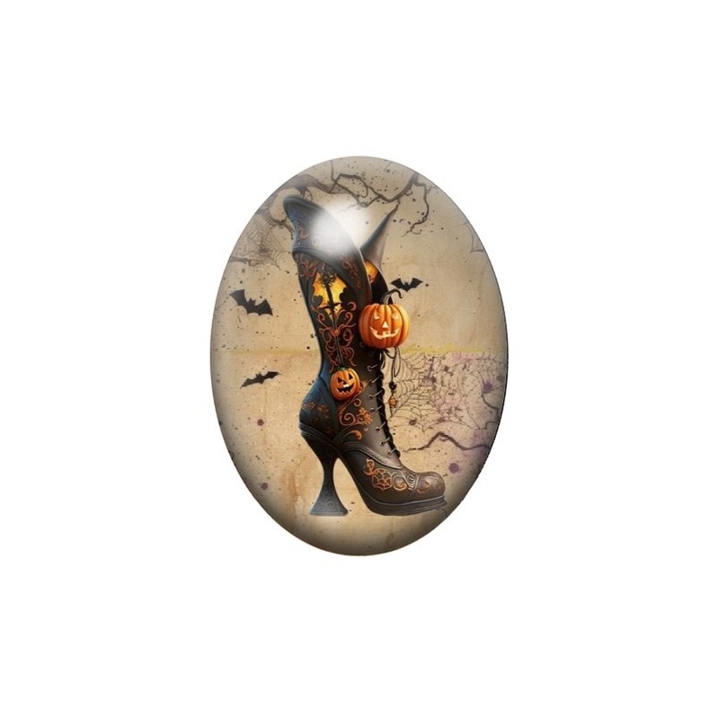 Cabochon en Verre Illustré Bottes de Sorcière Halloween 13x18, 18x25 ou 30x40mm
