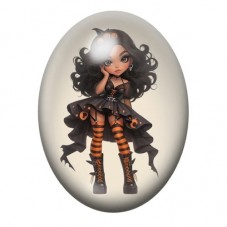 Cabochon en Verre Illustré Petite Fille Gothique en Robe Orange et Noire 13x18, 18x25 ou 30x40mm pour la création de bijoux fant