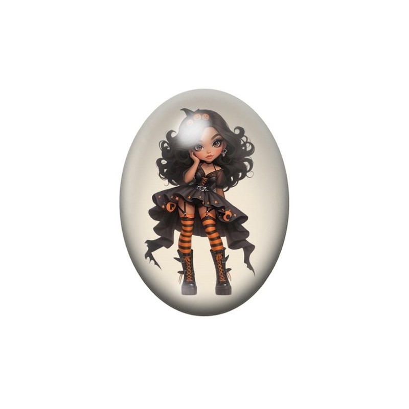 Cabochon en Verre Illustré Petite Fille Gothique Halloween 13x18, 18x25 ou 30x40mm