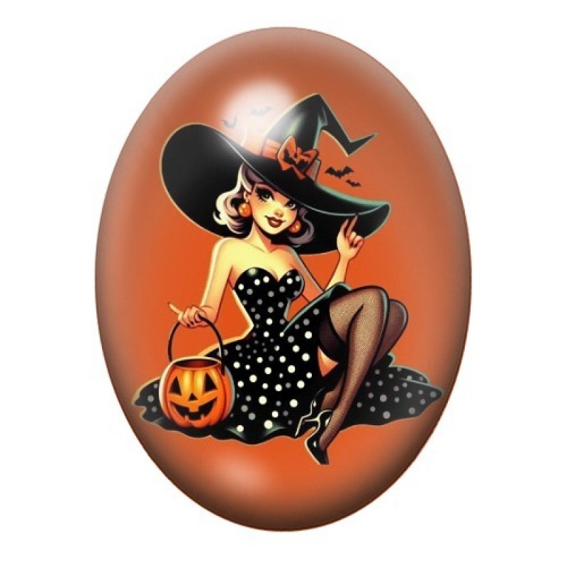 Cabochon en Verre Illustré Pin-Up Halloween 13x18, 18x25 ou 30x40mm