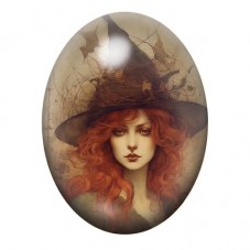 Cabochon en Verre Illustré Sorcière Halloween 13x18, 18x25 ou 30x40mm  pour la Création de Bijoux Fantaisie - DIY
