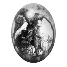 Cabochon en Verre Illustré Sorcière Halloween 13x18, 18x25 ou 30x40mm  pour la Création de Bijoux Fantaisie - DIY
