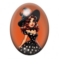 Cabochon en Verre Illustré Pin-Up Halloween 13x18, 18x25 ou 30x40mm  pour la Création de Bijoux Fantaisie - DIY