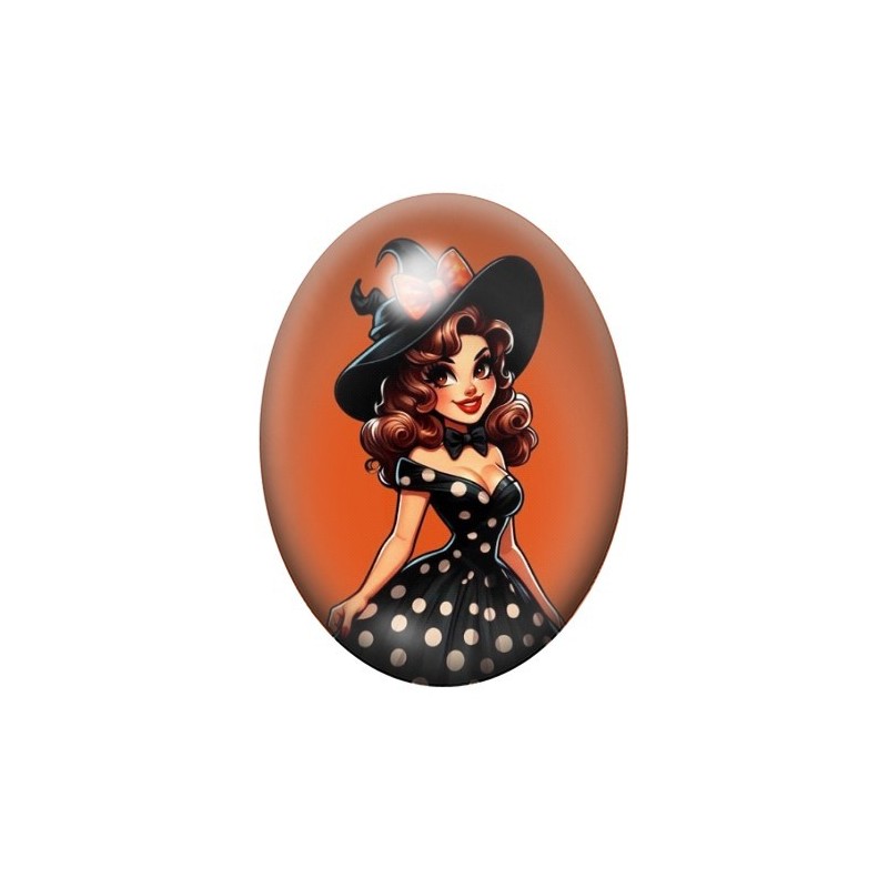 Cabochon en Verre Illustré Pin-Up Halloween 13x18, 18x25 ou 30x40mm