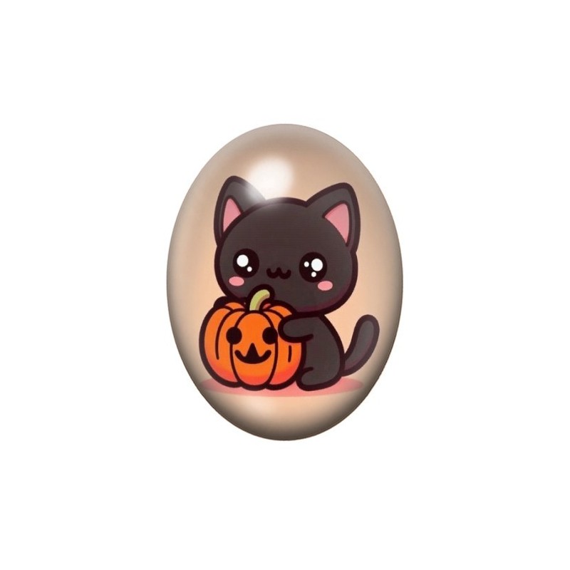 Cabochon en Verre Illustré Chat Citrouille Halloween 13x18, 18x25 ou 30x40mm
