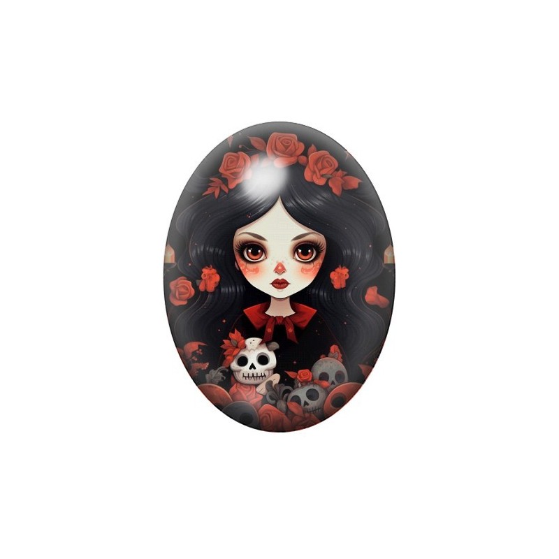 Cabochon en Verre Illustré Petite Fille Halloween 13x18, 18x25 ou 30x40mm