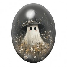 Cabochon en Verre Illustré Fantôme Halloween 13x18, 18x25 ou 30x40mm  pour la Création de Bijoux Fantaisie - DIY