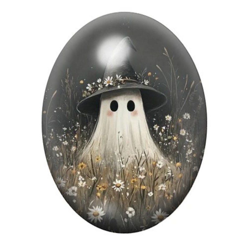 Cabochon en Verre Illustré Fantôme Halloween 13x18, 18x25 ou 30x40mm