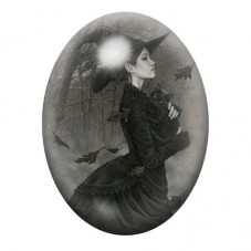 Cabochon en Verre Illustré Sorcière Halloween 13x18, 18x25 ou 30x40mm  pour la Création de Bijoux Fantaisie - DIY