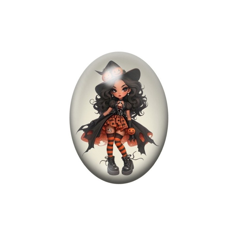 Cabochon en Verre Illustré Sorcière Halloween 13x18, 18x25 ou 30x40mm