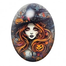 Cabochon en Verre Illustré Sorcière Halloween 13x18, 18x25 ou 30x40mm  pour la Création de Bijoux Fantaisie - DIY