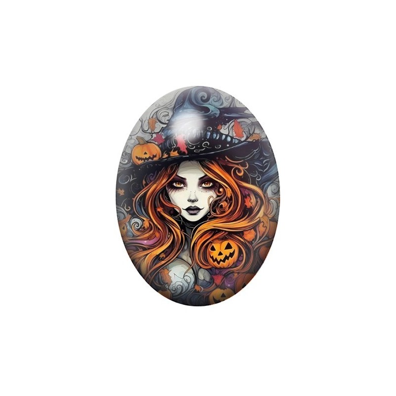Cabochon en Verre Illustré Sorcière Halloween 13x18, 18x25 ou 30x40mm